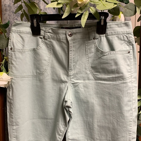 Gloria Vanderbilt Scalloped Embroidered Capri Pants Size 16 Seafoam Green Jeans - Picture 3 of 6